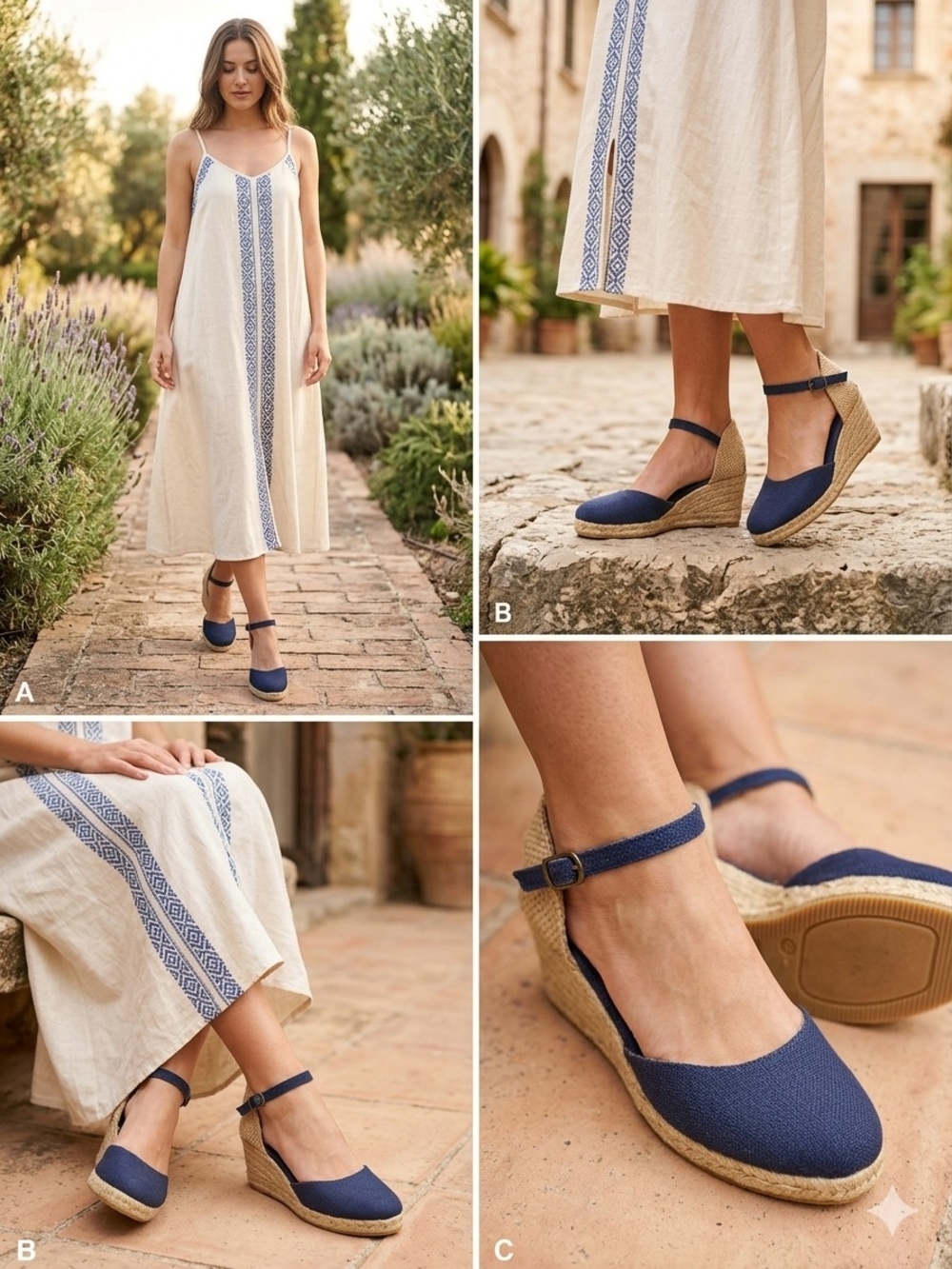 NWOT Viscata Barcelona Navy Blue Canva Wedge Espadrilles Size 41 US 10